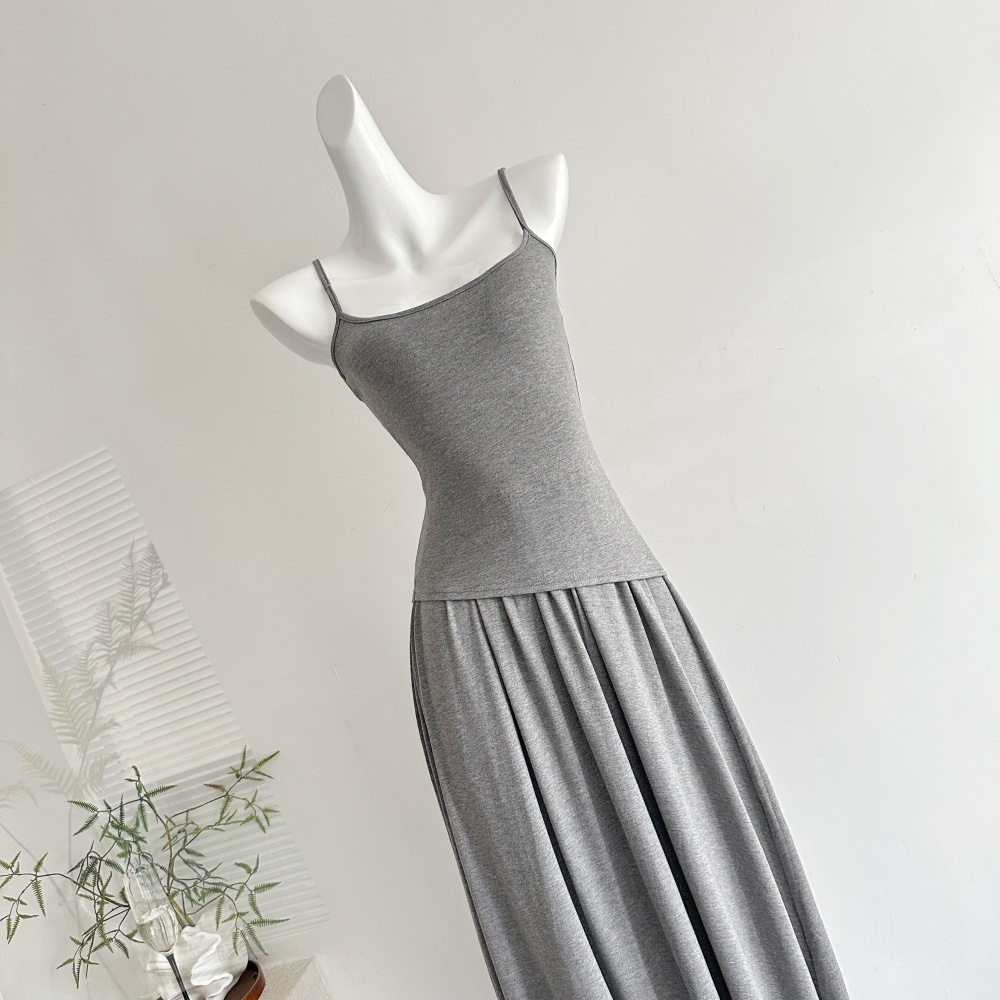 Knitted sling vest irregular hem short skirt 3pcs set