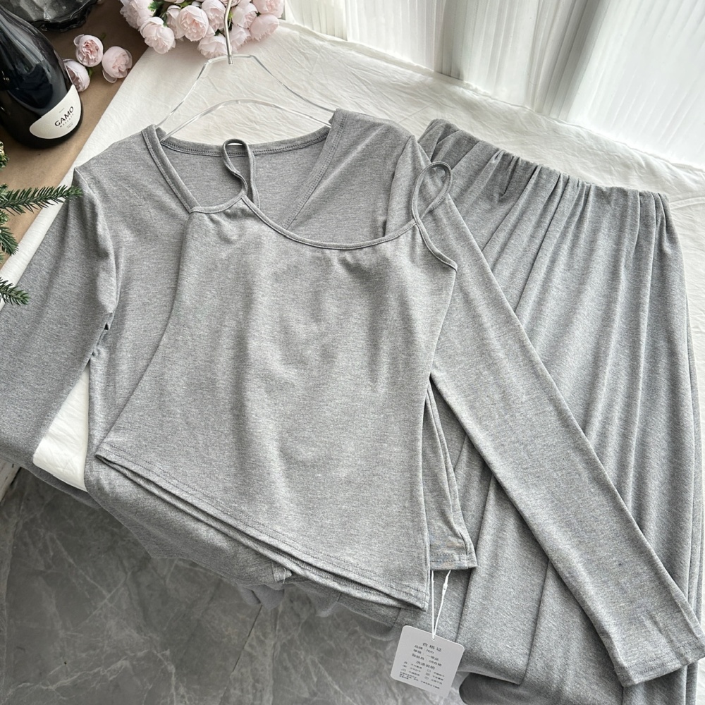 Knitted sling vest irregular hem short skirt 3pcs set