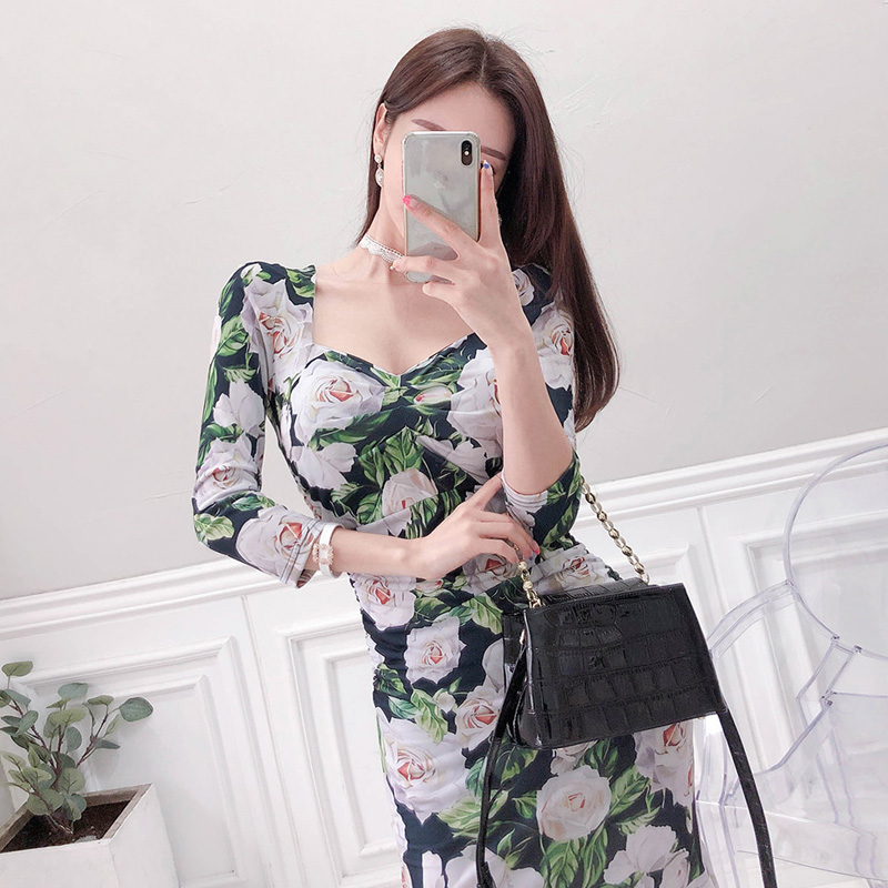 Printing retro formal dress summer package hip dress