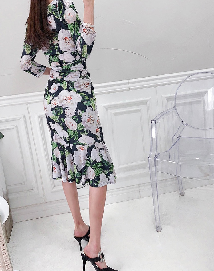 Printing retro formal dress summer package hip dress