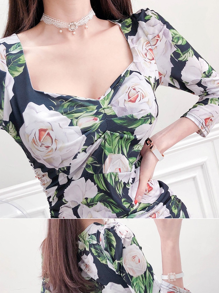 Printing retro formal dress summer package hip dress