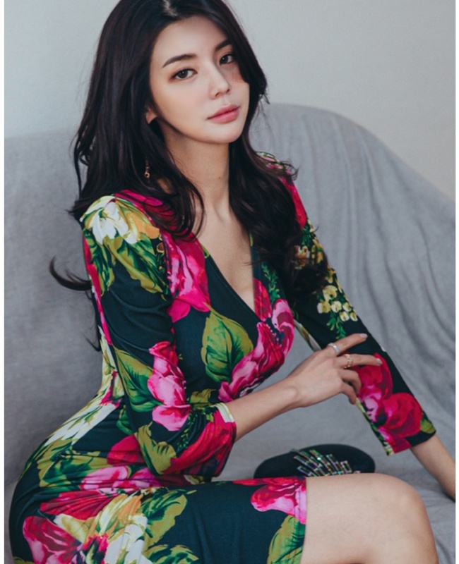 V-neck autumn Korean style slim printing summer dress