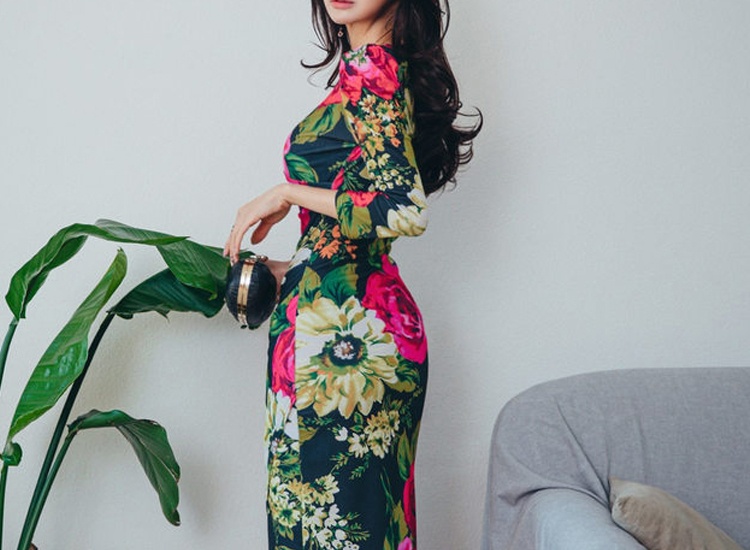 V-neck autumn Korean style slim printing summer dress