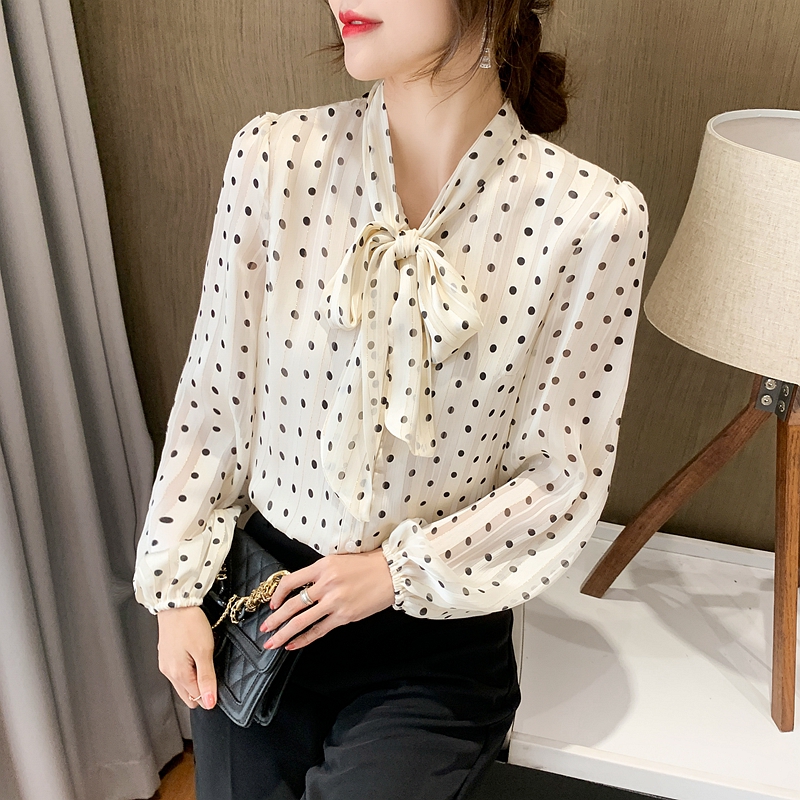 Western style autumn small shirt retro chiffon shirt