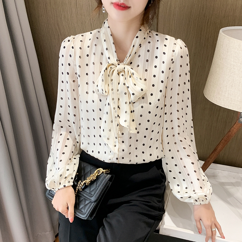 Western style autumn small shirt retro chiffon shirt