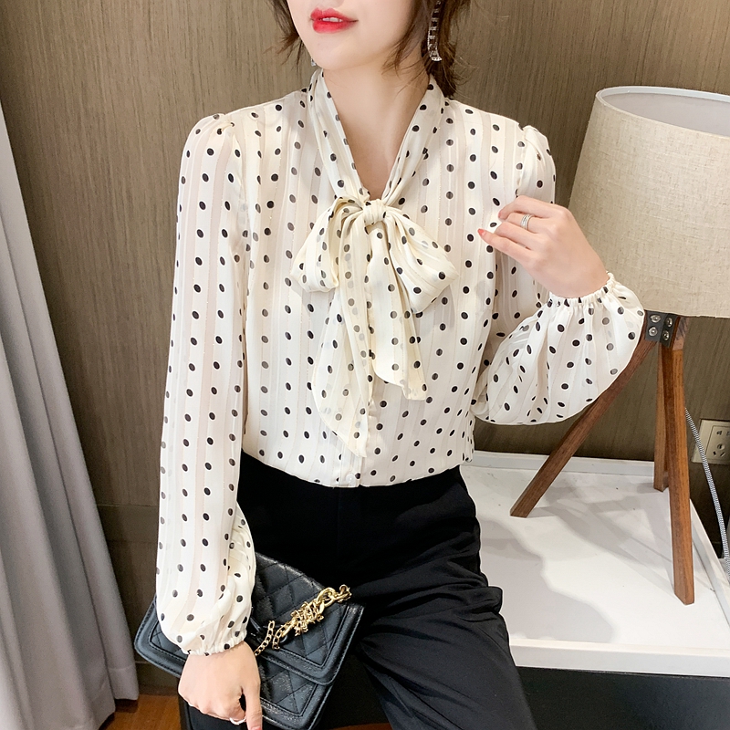 Western style autumn small shirt retro chiffon shirt