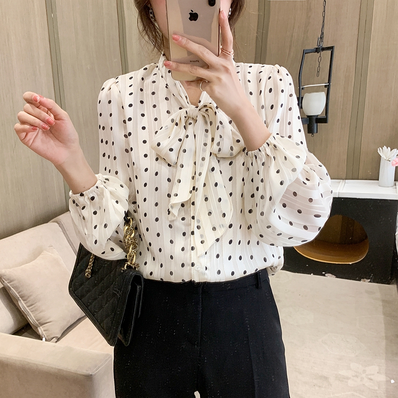 Western style autumn small shirt retro chiffon shirt