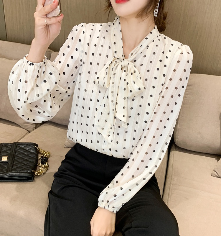 Western style autumn small shirt retro chiffon shirt