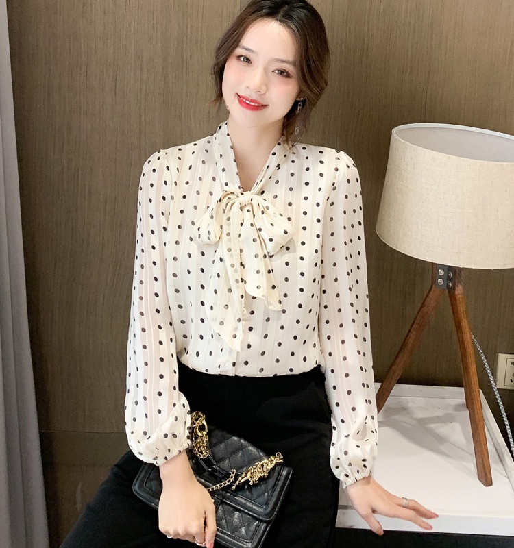 Western style autumn small shirt retro chiffon shirt