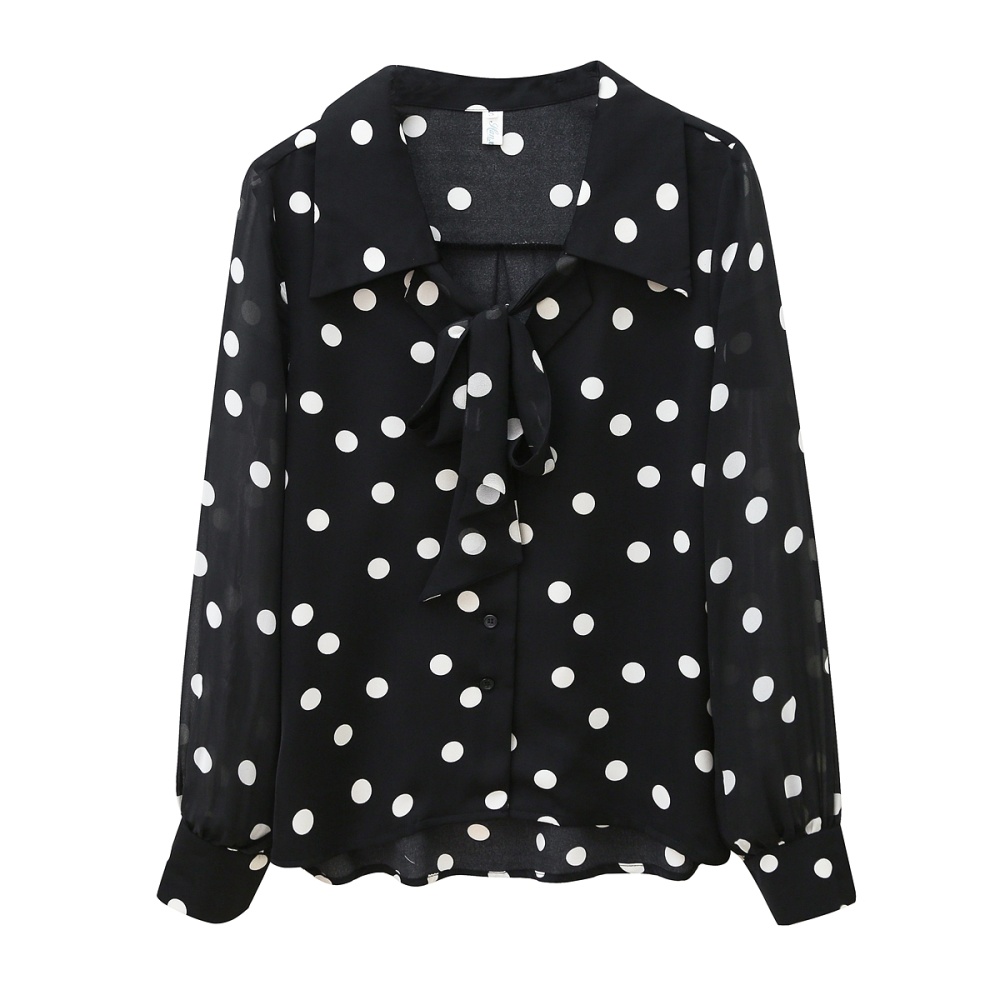 Polka dot lantern sleeve shirt chiffon tops for women