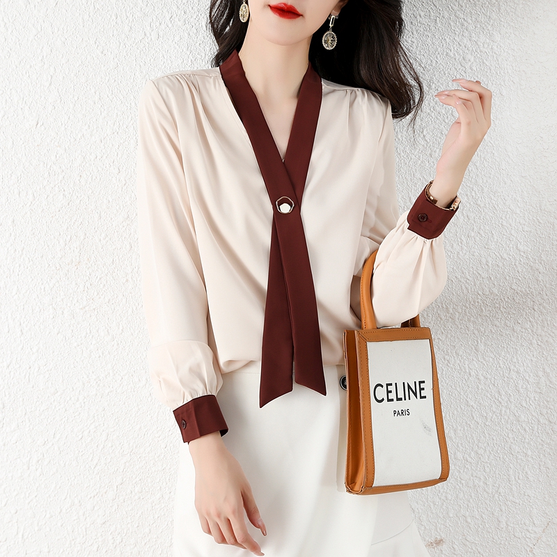 Long sleeve chiffon shirt mixed colors small shirt for women