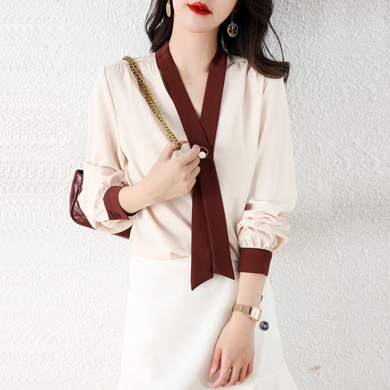 Long sleeve chiffon shirt mixed colors small shirt for women