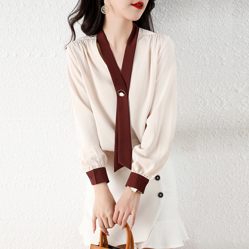 Long sleeve chiffon shirt mixed colors small shirt for women