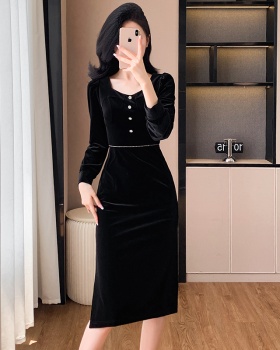 Temperament Hepburn style banquet France style velvet dress