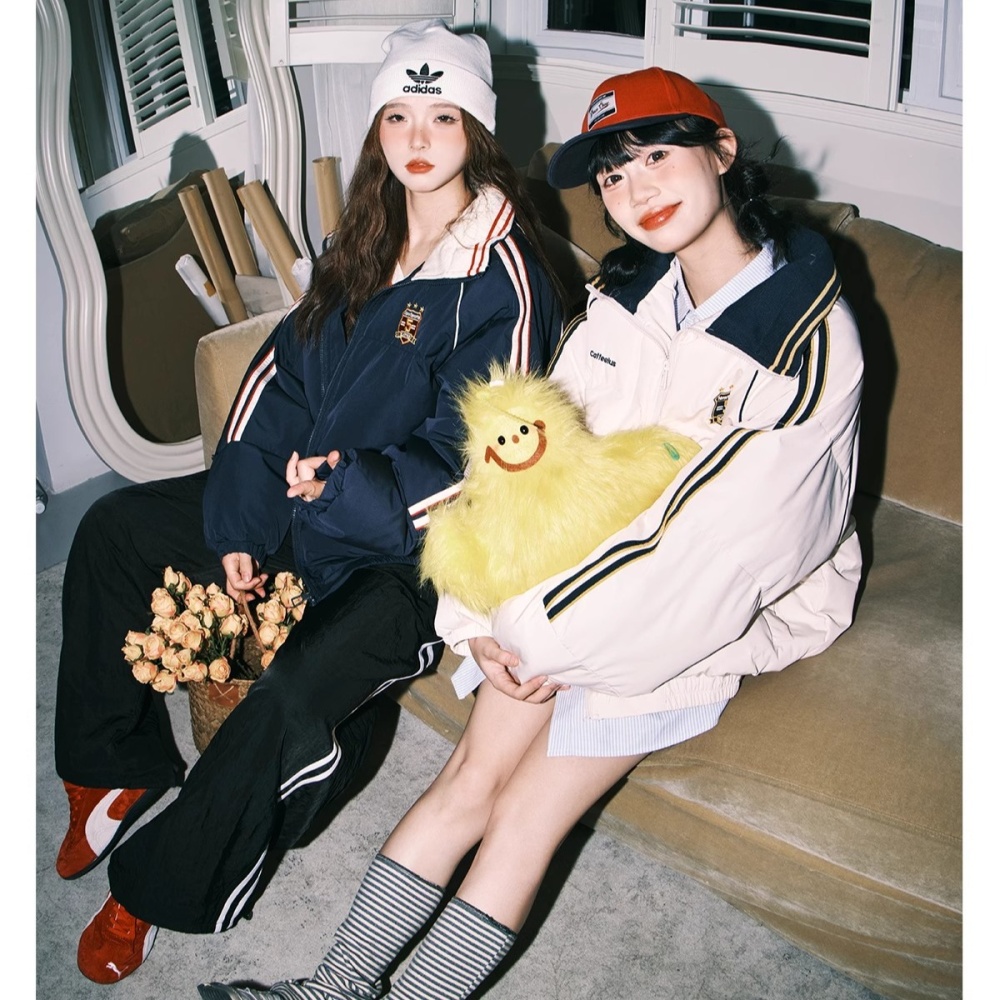 Down cotton coat retro students jacket for women