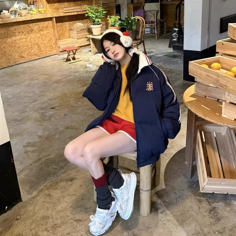 Down cotton coat retro students jacket for women