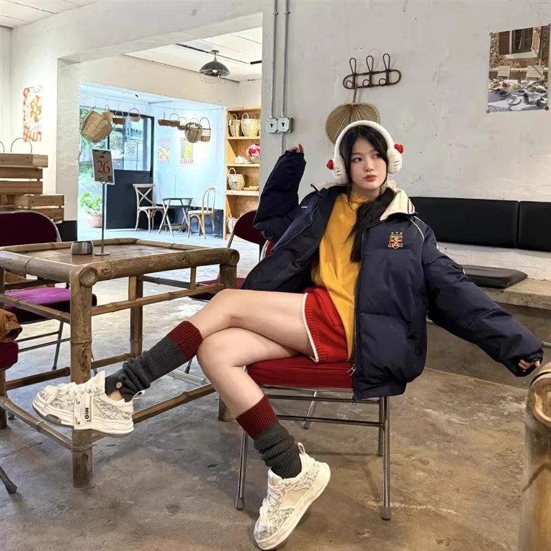 Down cotton coat retro students jacket for women