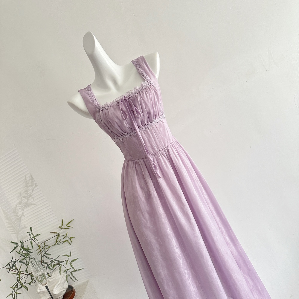 Long A-line sling pinched waist summer retro dress