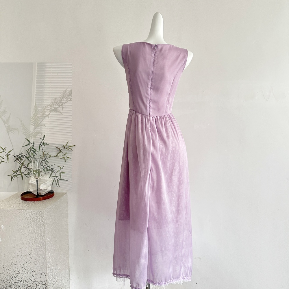Long A-line sling pinched waist summer retro dress
