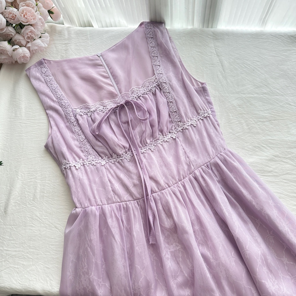 Long A-line sling pinched waist summer retro dress