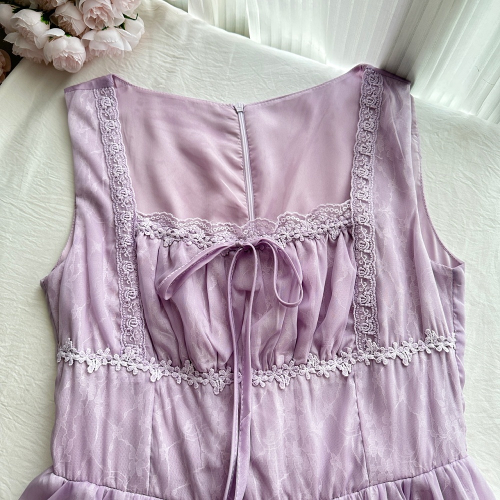 Long A-line sling pinched waist summer retro dress