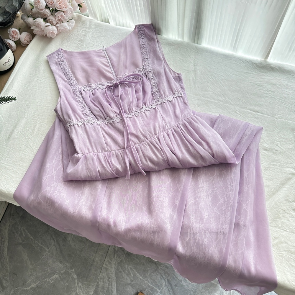 Long A-line sling pinched waist summer retro dress