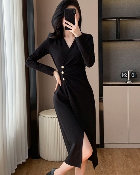 Sexy autumn France style profession split temperament dress