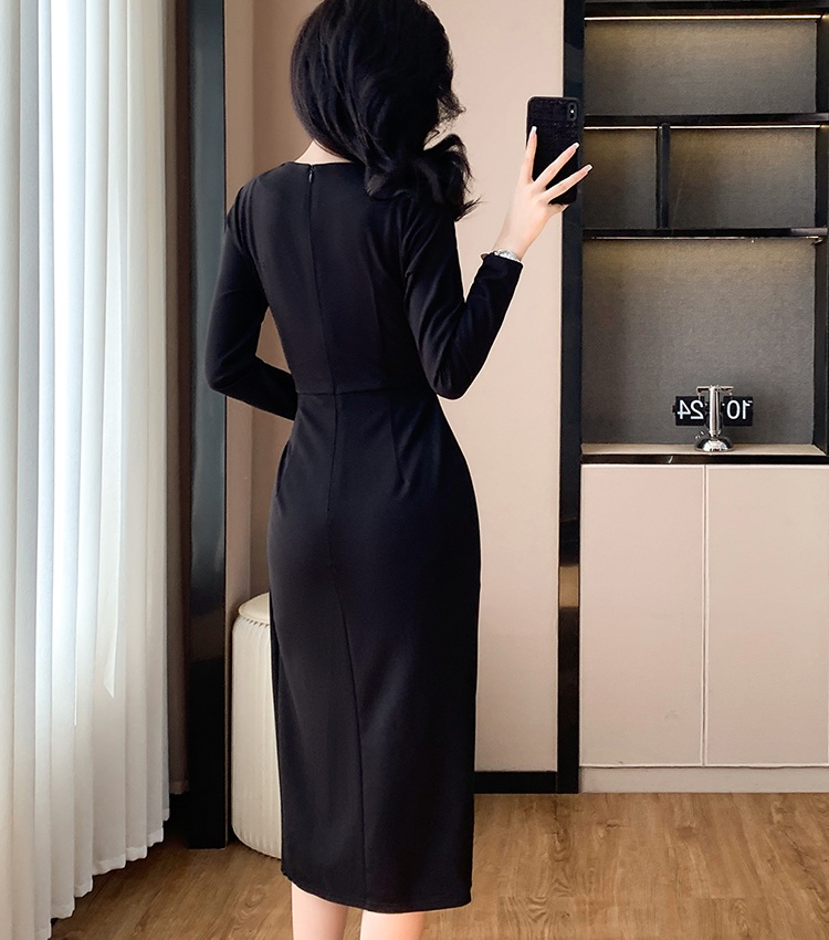 Sexy autumn France style profession split temperament dress