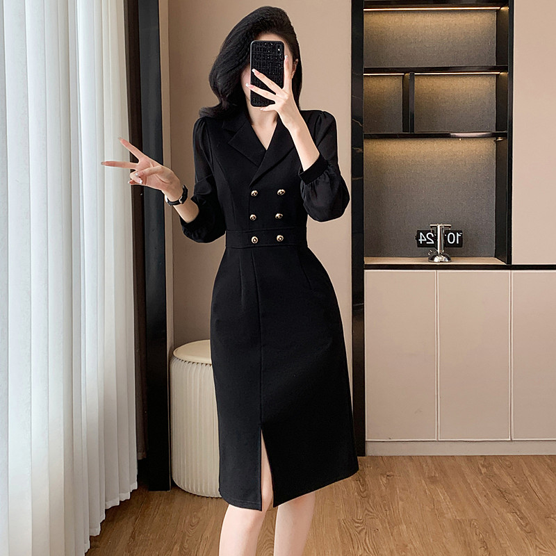 Ladies autumn business suit split light luxury dress