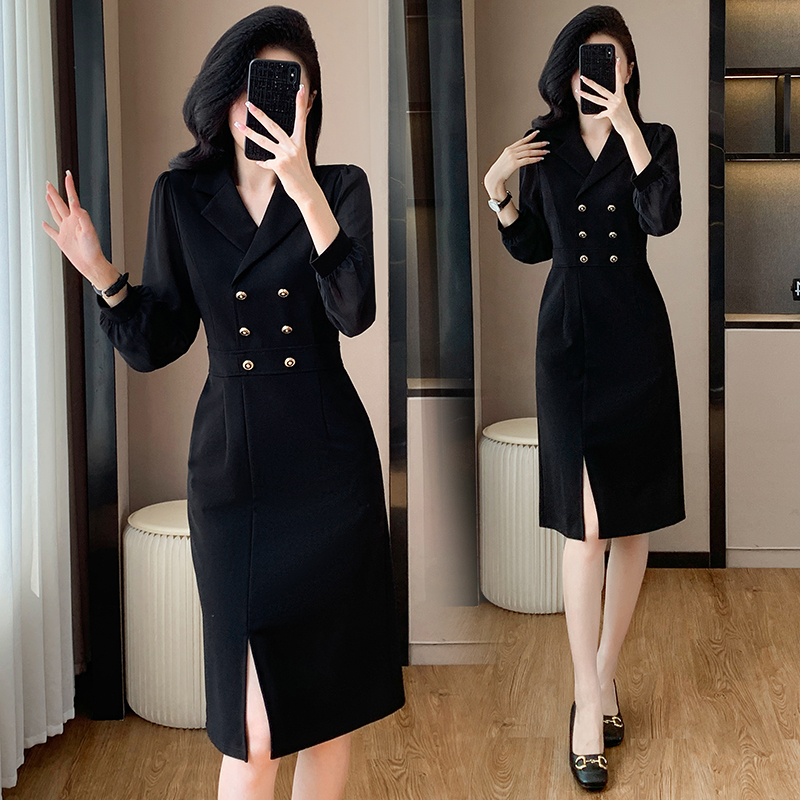 Ladies autumn business suit split light luxury dress