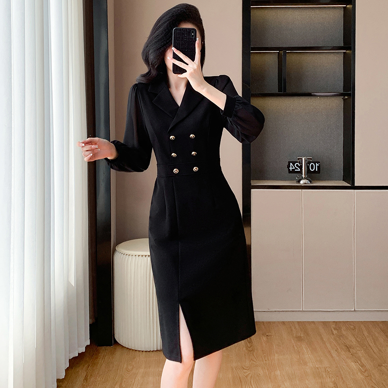 Ladies autumn business suit split light luxury dress