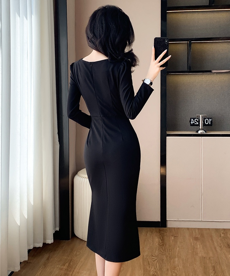 Temperament rose autumn dress embroidery split formal dress