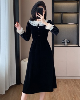 A-line autumn velvet Hepburn style France style dress