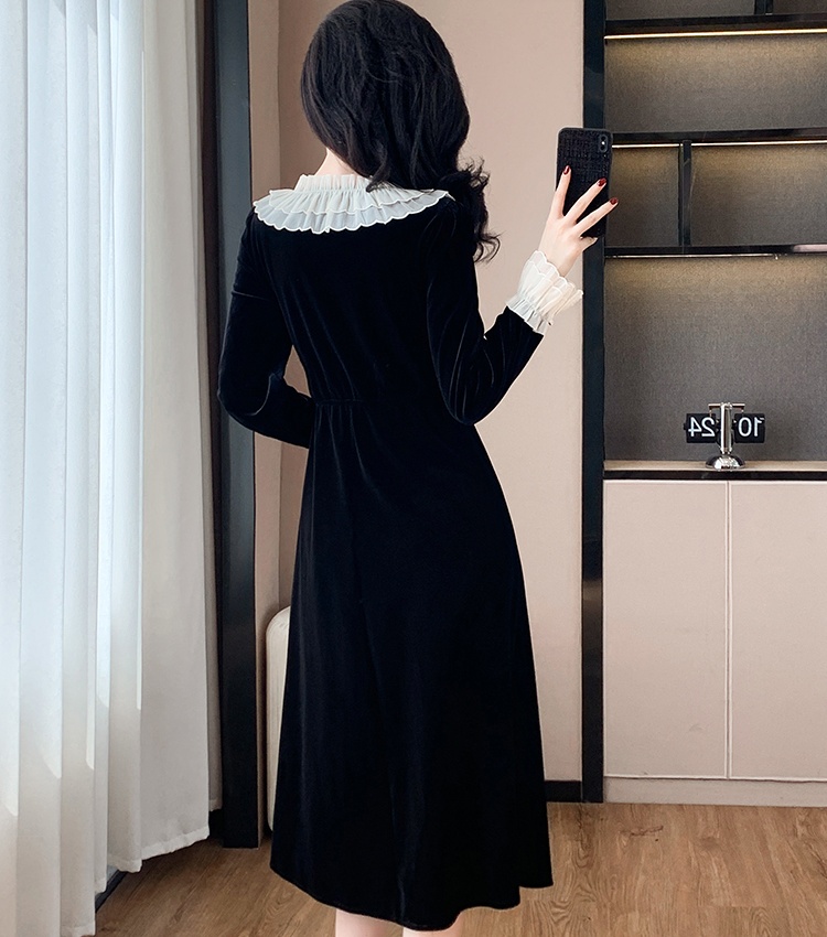 A-line autumn velvet Hepburn style France style dress