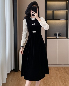 Temperament Chinese style long dress autumn velvet dress