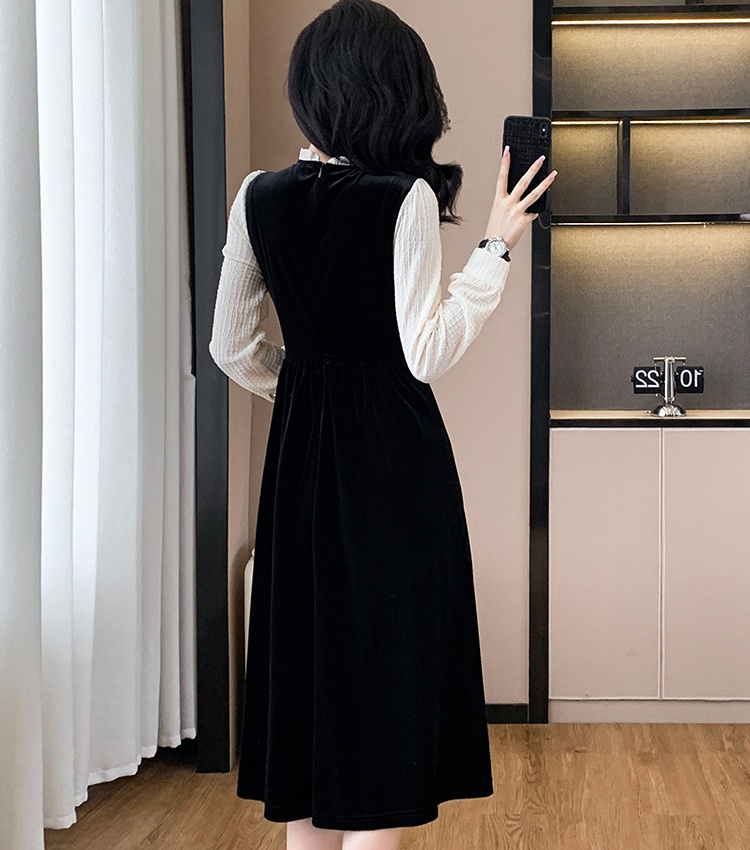 Temperament Chinese style long dress autumn velvet dress
