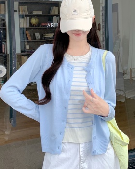 Pseudo-two stripe cardigan tender knitted sweater