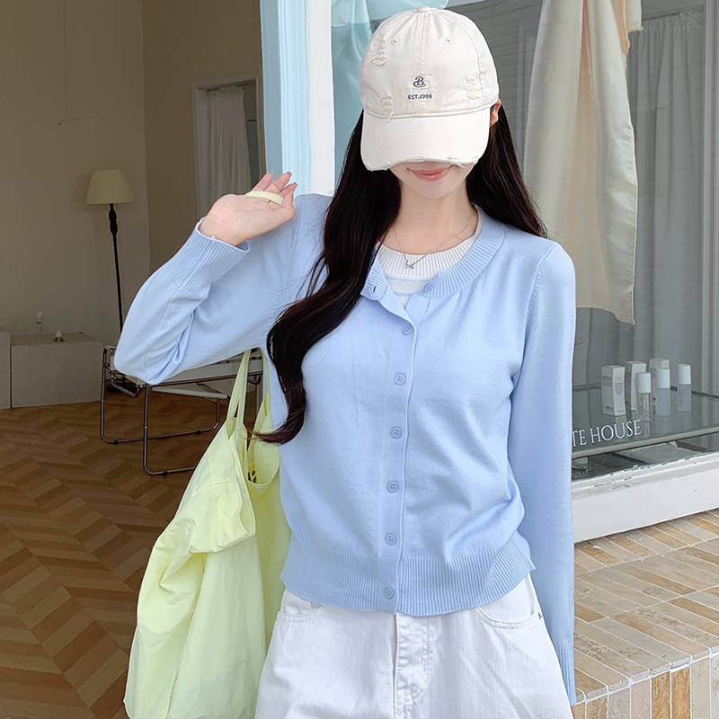 Pseudo-two stripe cardigan tender knitted sweater