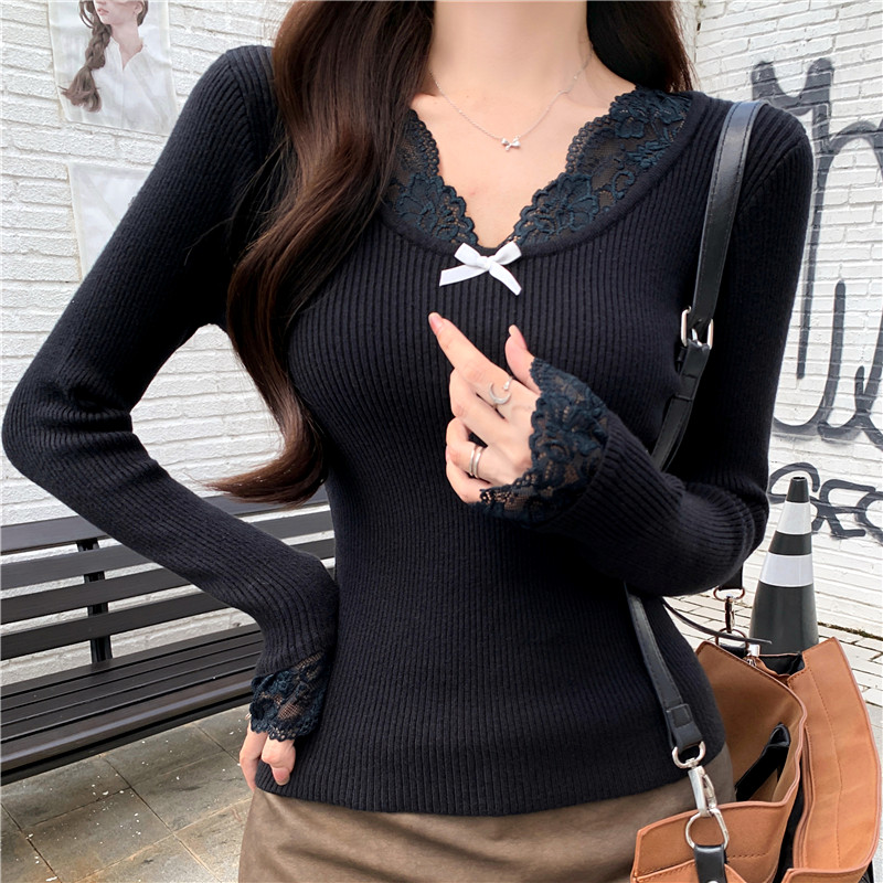 All-match V-neck sweater commuting bottoming shirt