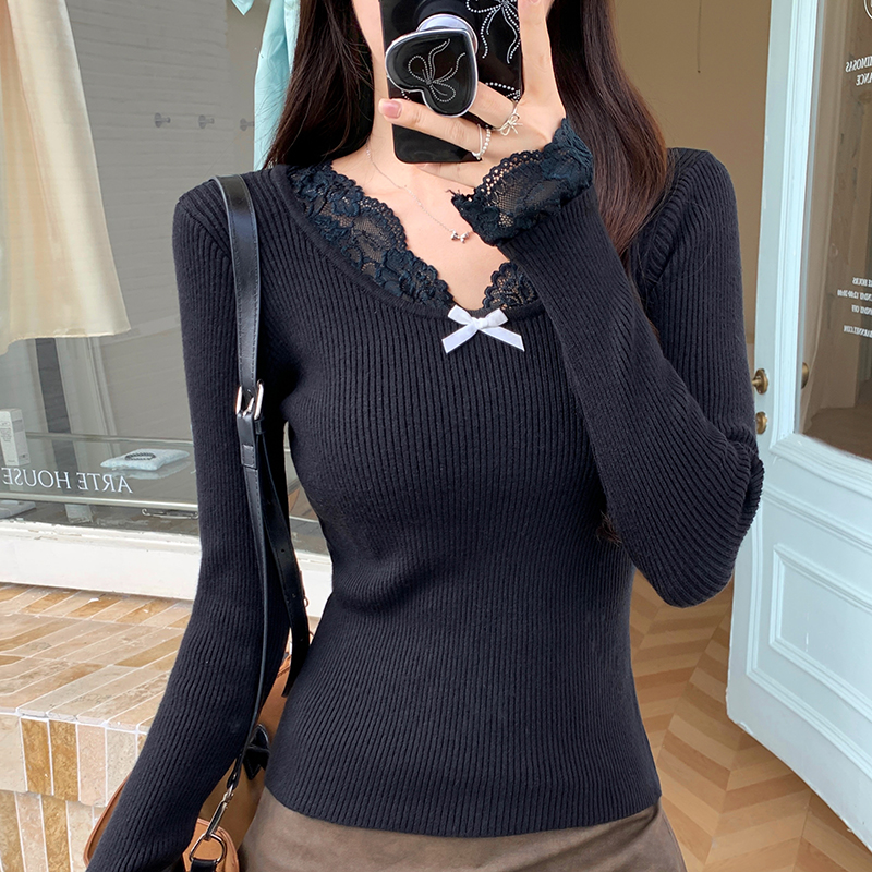 All-match V-neck sweater commuting bottoming shirt
