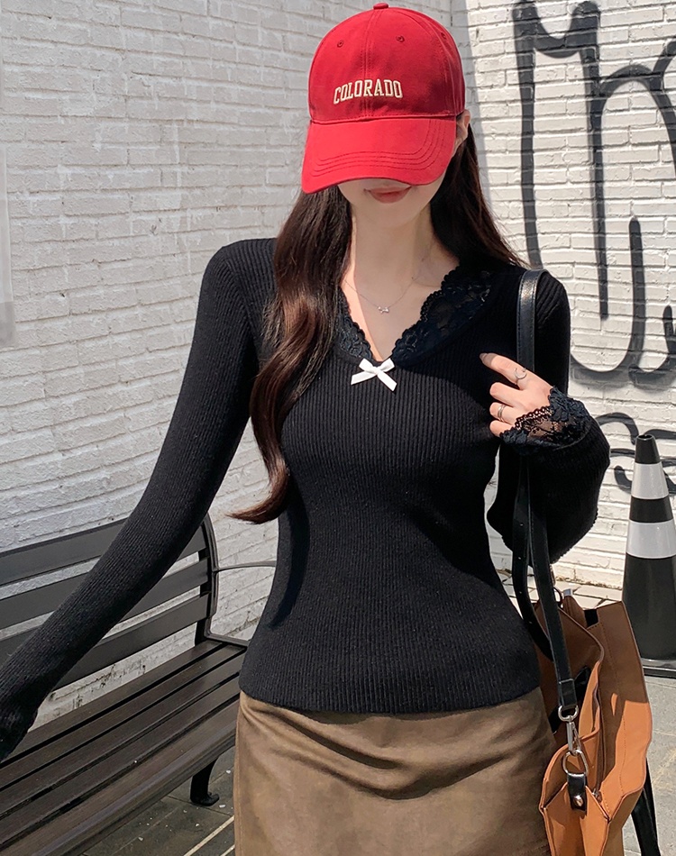 All-match V-neck sweater commuting bottoming shirt