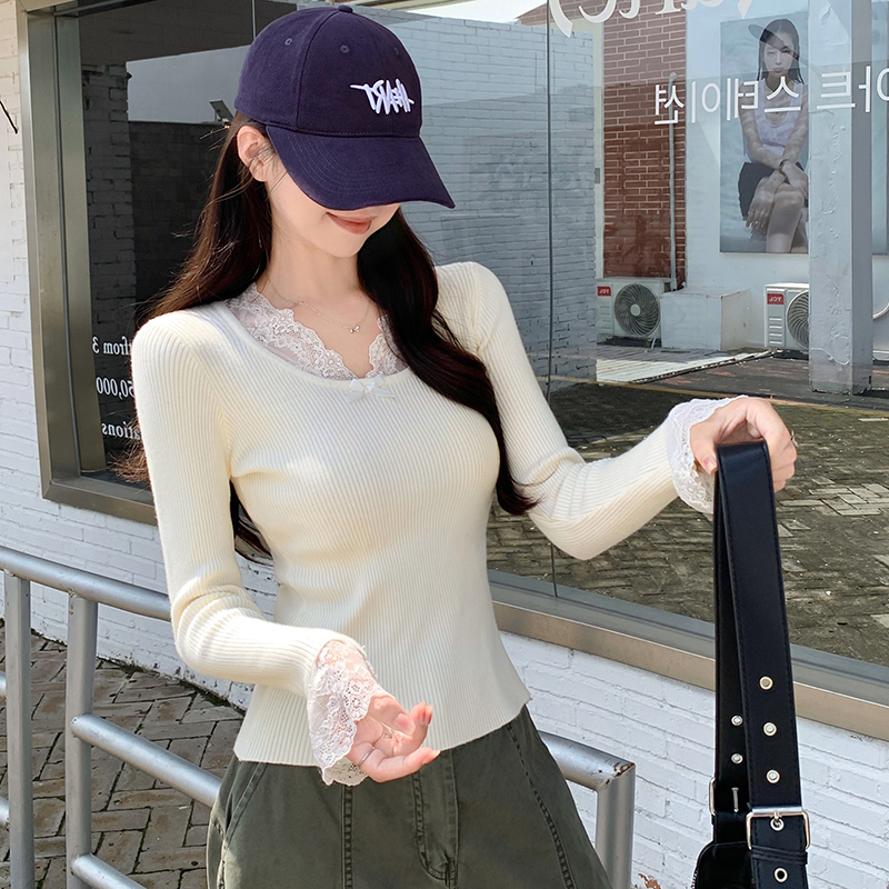 All-match V-neck sweater commuting bottoming shirt