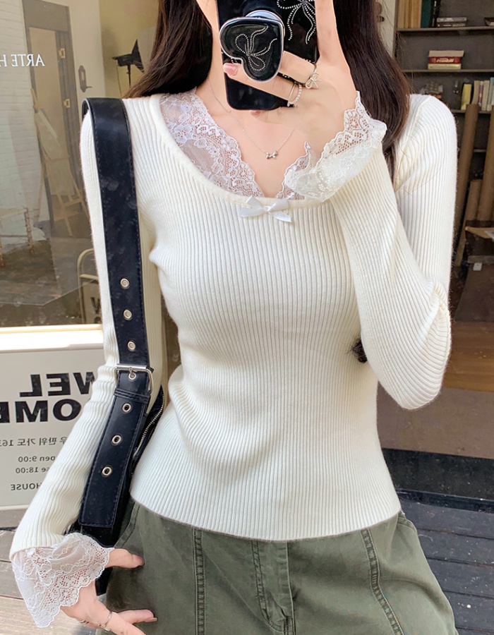 All-match V-neck sweater commuting bottoming shirt