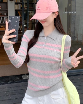 Temperament stripe bottoming shirt embroidery sweater
