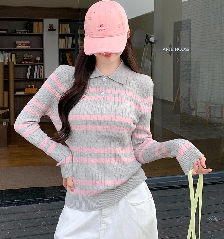 Temperament stripe bottoming shirt embroidery sweater