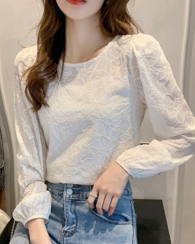 Korean style round neck tops puff sleeve bottoming shirt