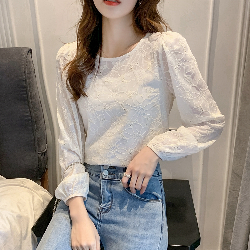 Korean style round neck tops puff sleeve bottoming shirt
