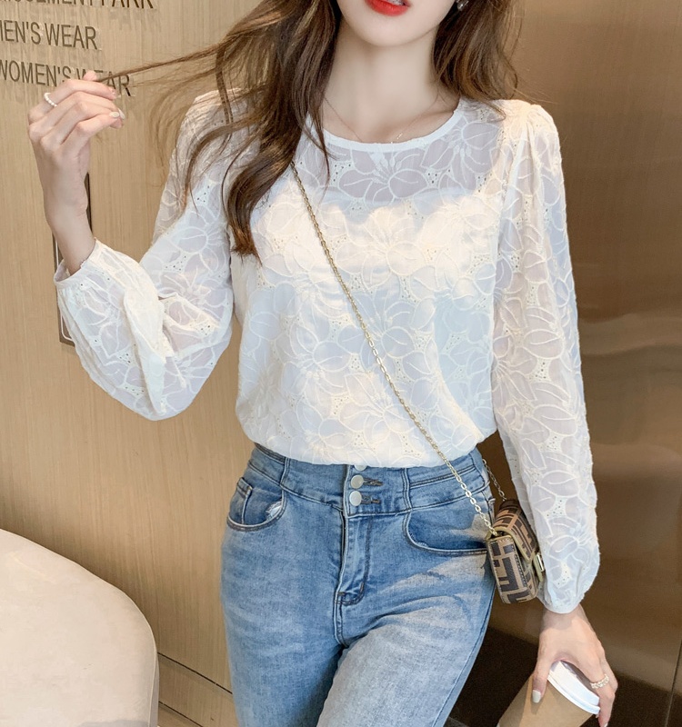 Korean style round neck tops puff sleeve bottoming shirt