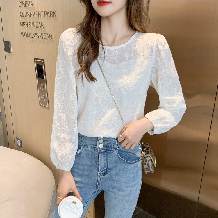 Korean style round neck tops puff sleeve bottoming shirt