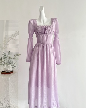 France style temperament retro square collar dress for women